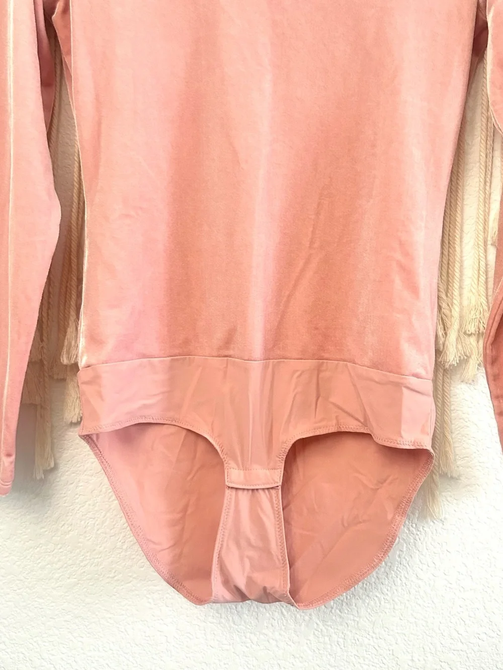 J Crew Pink Velvet Long Sleeve Bodysuit | Soft Stretch Scoop Neck Minimalist